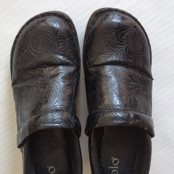 Bolo Etched Tooled Embossed Clog Wedge Nursing Shoes 9 Black - Picture 5 of 16